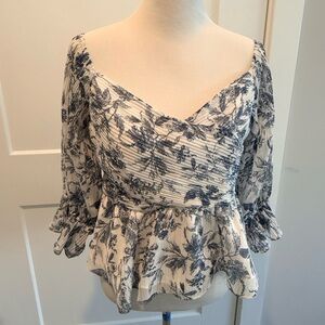 Express Blue and White Floral Blouse